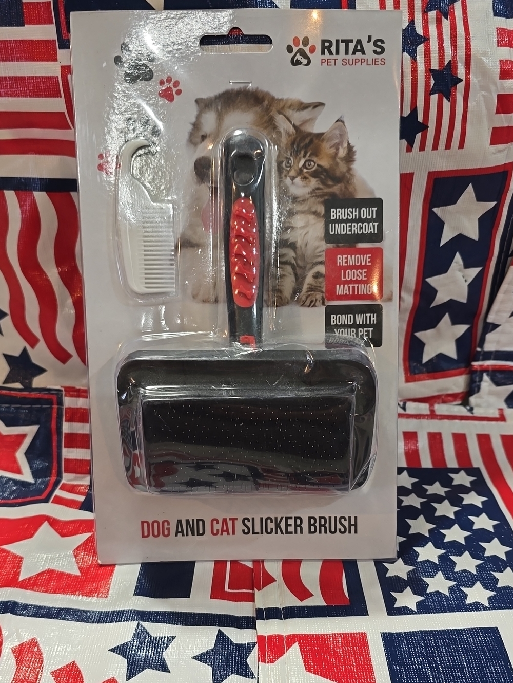 RITA'S Pet Supplies Dog and Cat Slicker Brush - Black with Red Accent